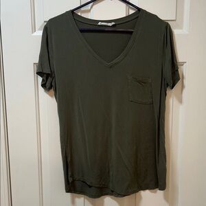 Olive Green V-Neck Women's Top